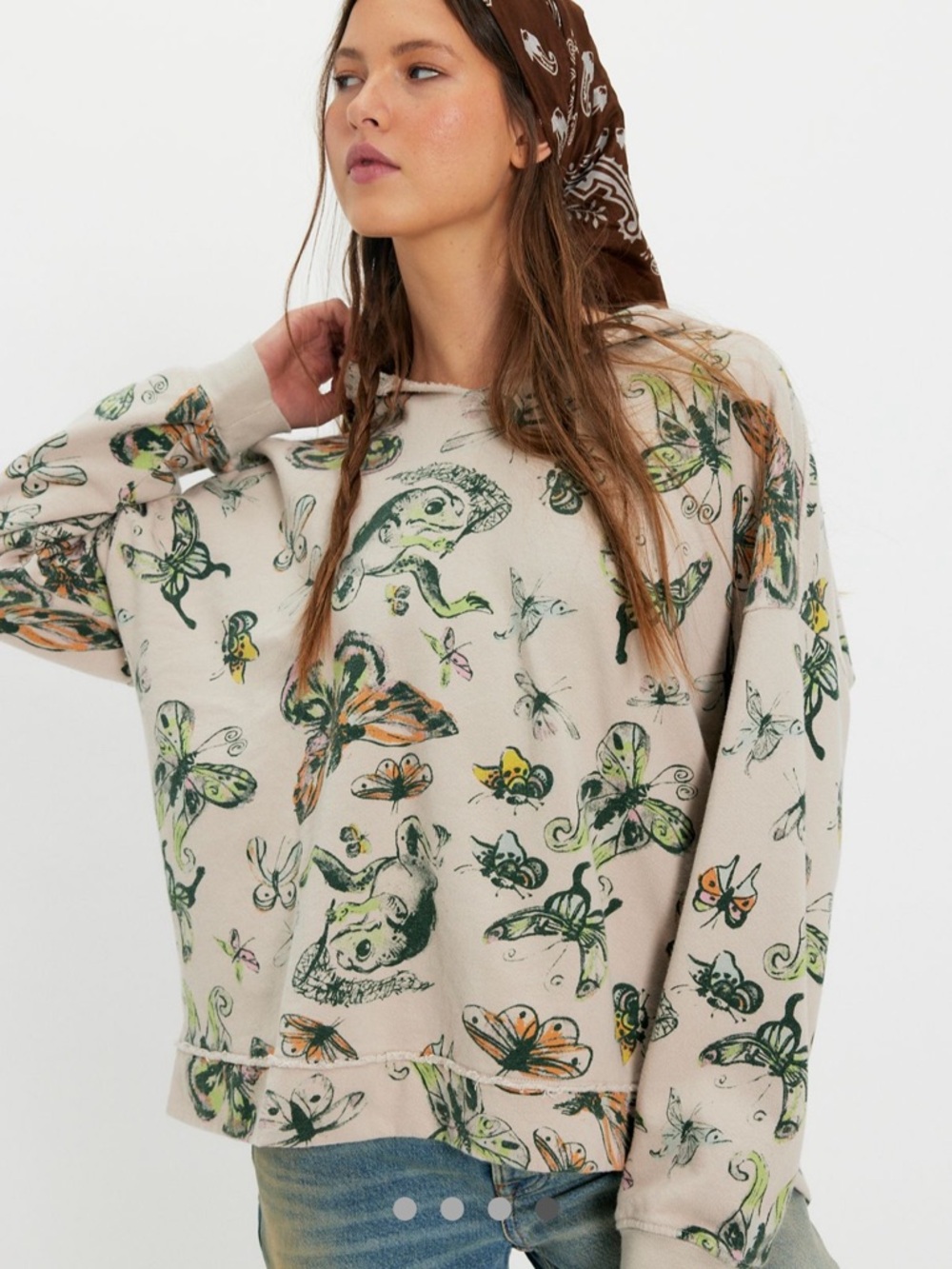 Free People Neutral Botanical Print Hoodie - Picture 3 of 6